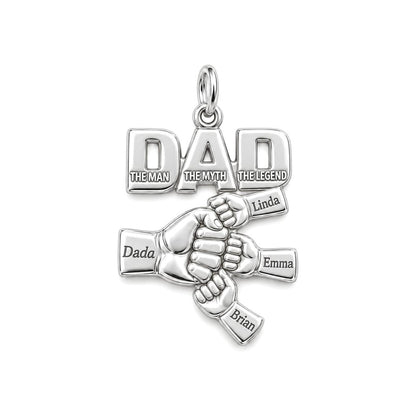 Dad The Legend Fist Bump Charm Bracelet – Personalized Dad Gift – silver plated 3 cm charm, front view