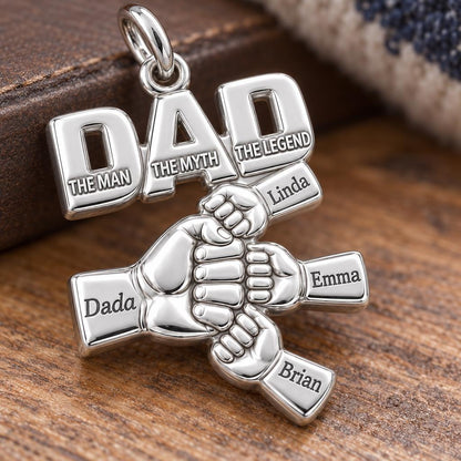 Dad The Legend Fist Bump Charm Bracelet – Personalized Dad Gift – macro detail of the charm