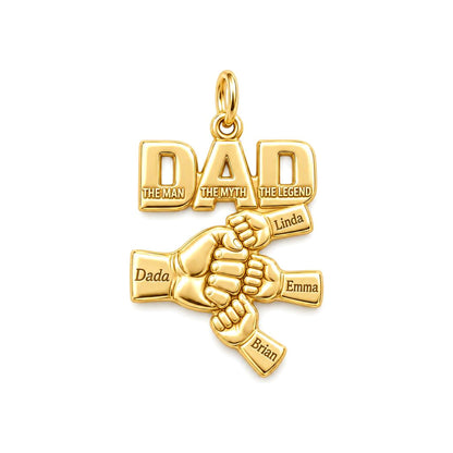Dad The Legend Fist Bump Charm Bracelet – Personalized Dad Gift – 18K gold plated 3 cm charm, front view