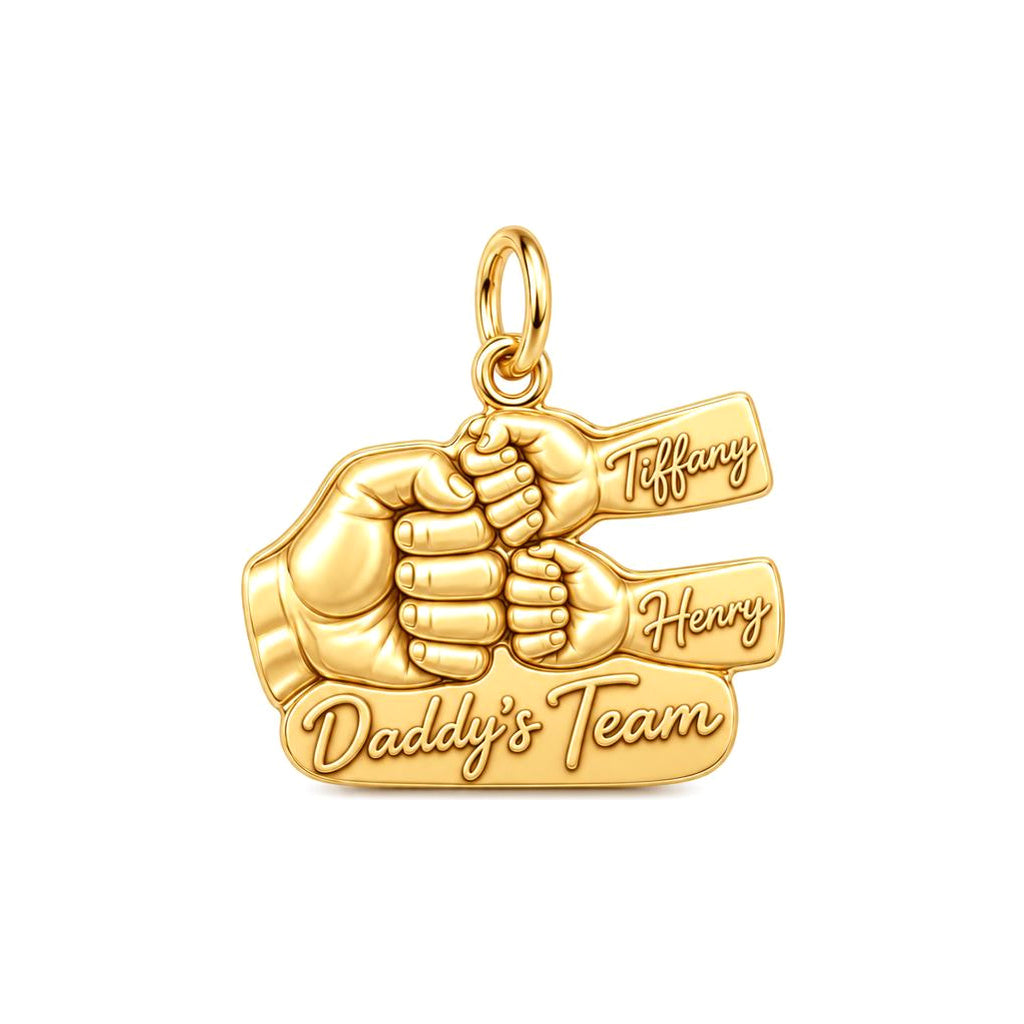 Daddy's Team Fist Bump Charm Bracelet – Personalized Dad Gift – 18K gold plated 3 cm charm, front view