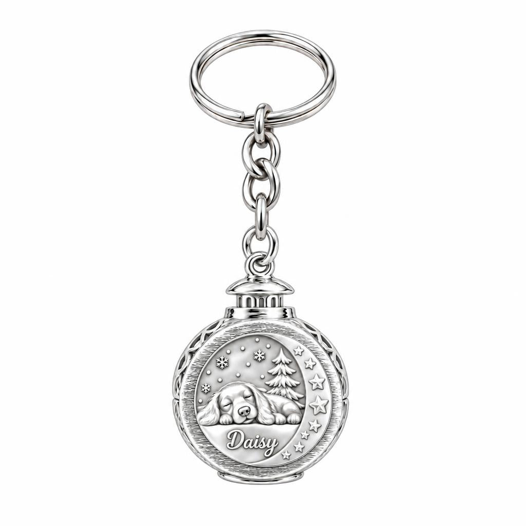 Daisy’s Cozy Winter Lantern Charm Keychain – silver, front view