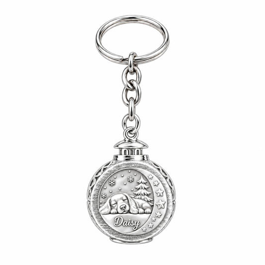 Daisy’s Cozy Winter Lantern Charm Keychain – silver, front view