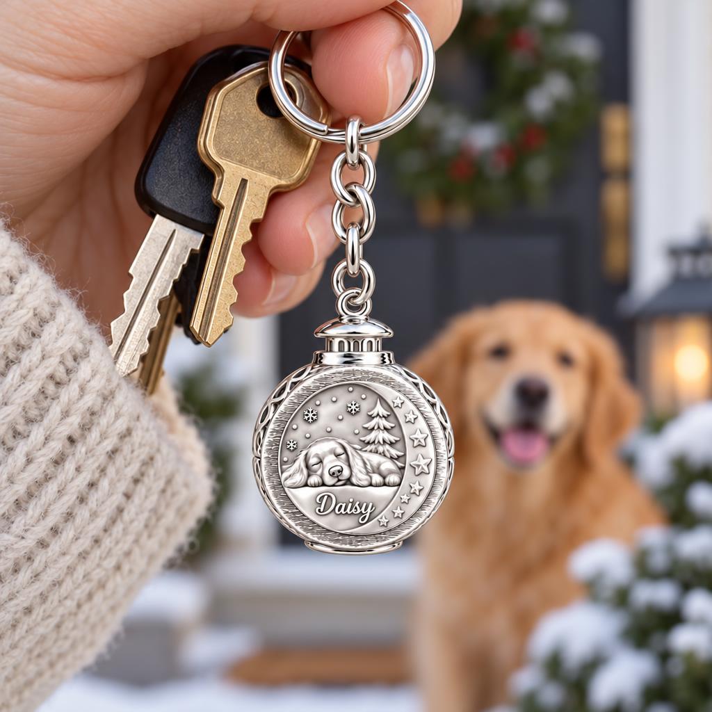 Daisy’s Cozy Winter Lantern Charm Keychain – worn / in use