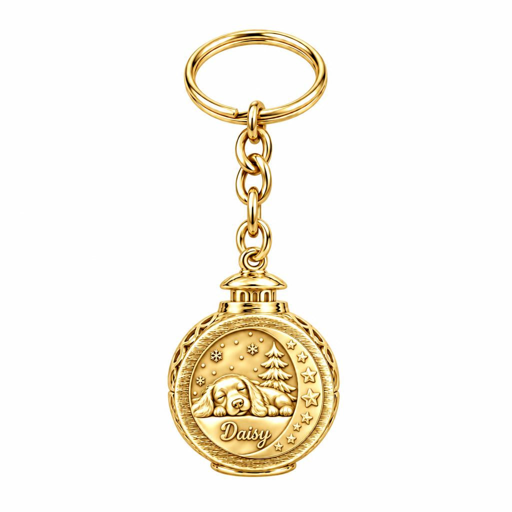 Daisy’s Cozy Winter Lantern Charm Keychain – 18K gold, front view