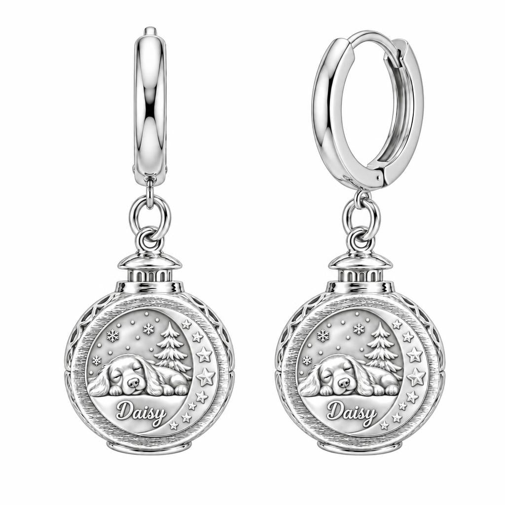 Daisy’s Cozy Winter Lantern Huggie Charm Earrings – silver, front view