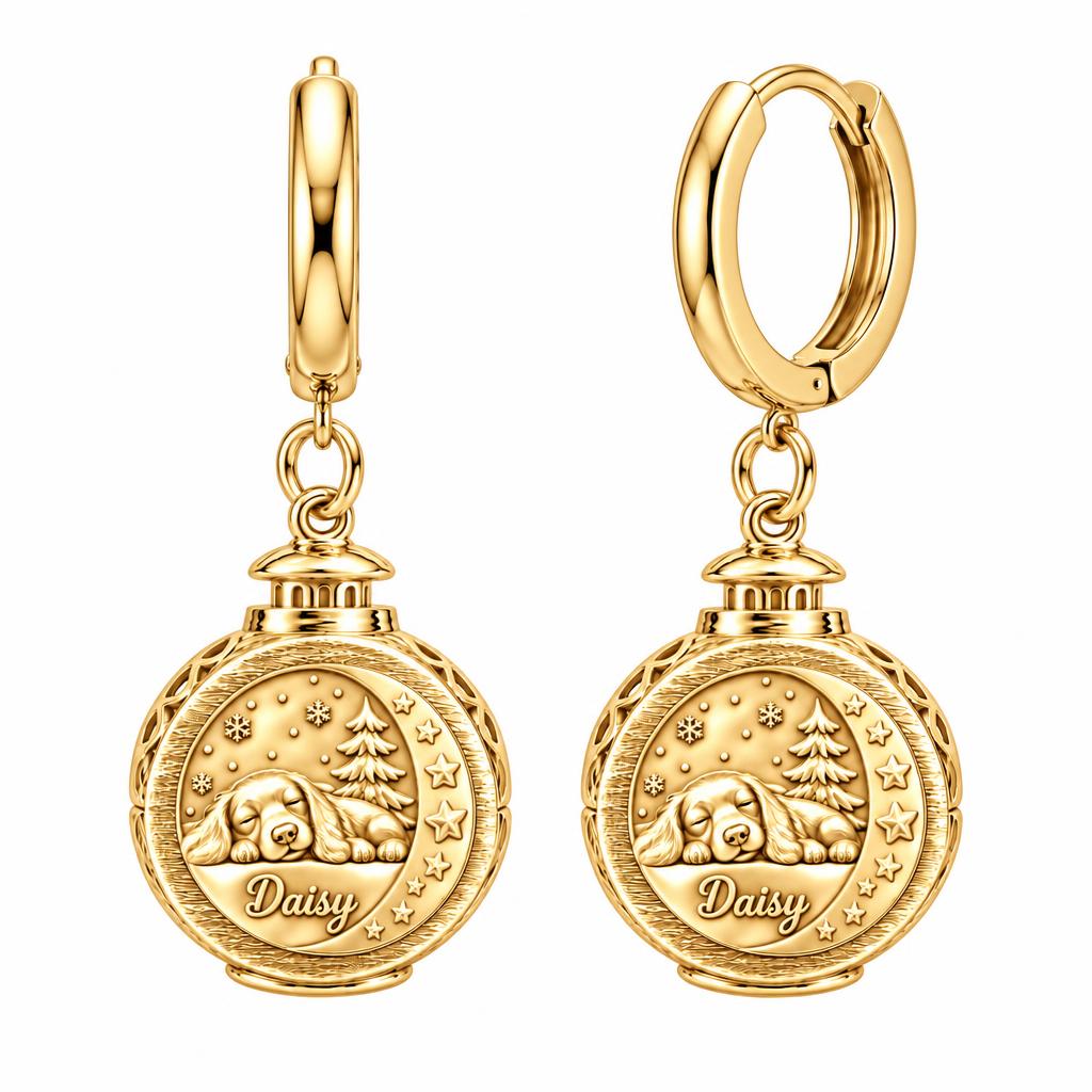 Daisy’s Cozy Winter Lantern Huggie Charm Earrings – 18K gold, front view