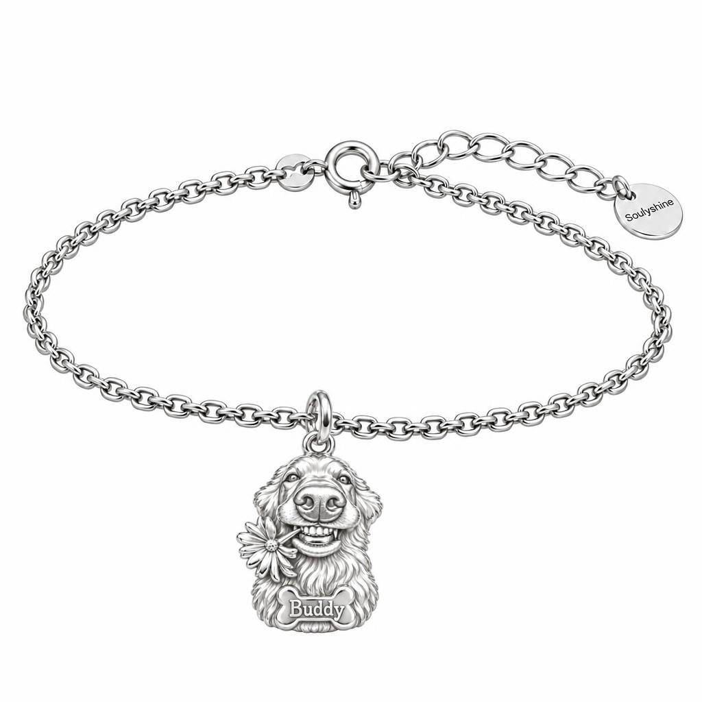 Daisy Smile Dog Charm Bracelet Set – silver, front view