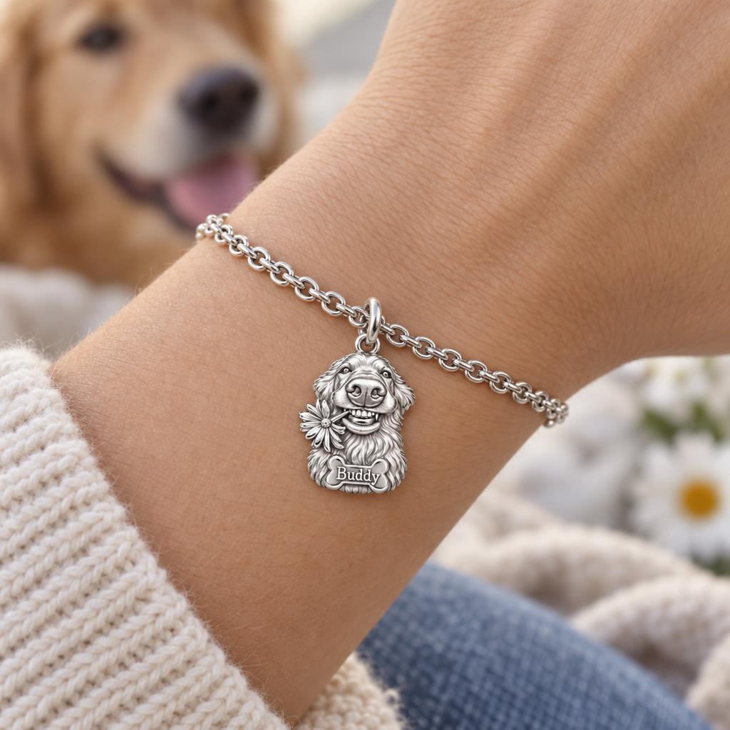 Daisy Smile Dog Charm Bracelet Set – worn / in use