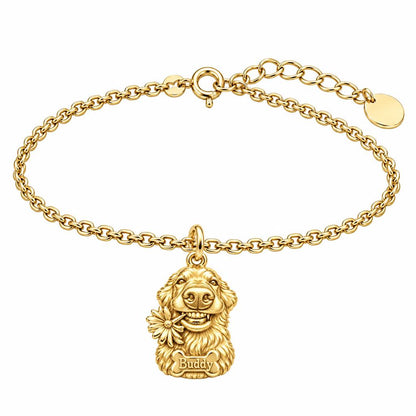 Daisy Smile Dog Charm Bracelet Set – 18K gold, front view