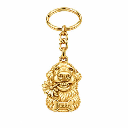 Daisy Smile Dog Charm Keychain – 18K gold, front view