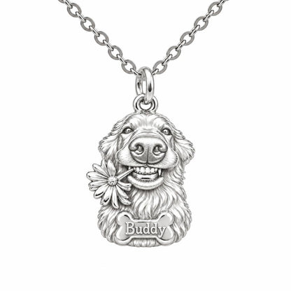 Daisy Smile Dog Charm Necklace Set – silver, front view