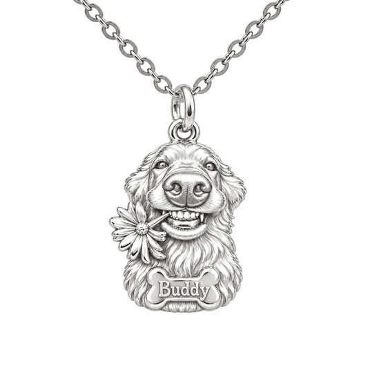 Daisy Smile Dog Charm Necklace Set – silver, front view