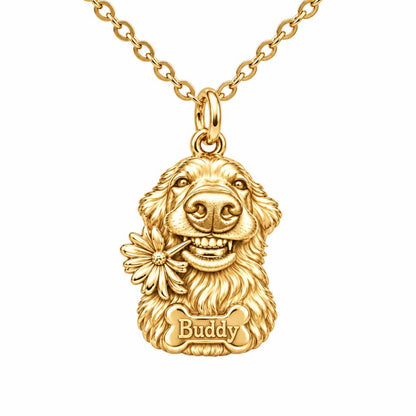 Daisy Smile Dog Charm Necklace Set – 18K gold, front view