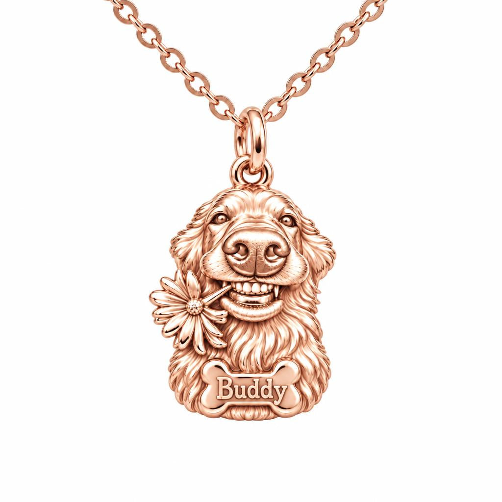 Daisy Smile Dog Charm Necklace Set – rose gold, front view