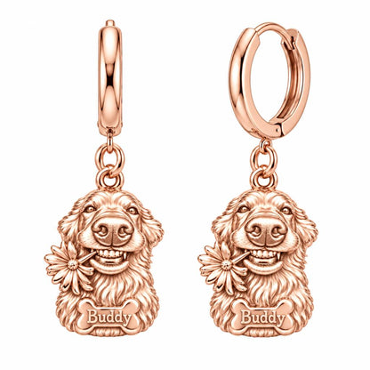 Daisy Smile Dog Huggie Charm Earrings – rose gold, front view