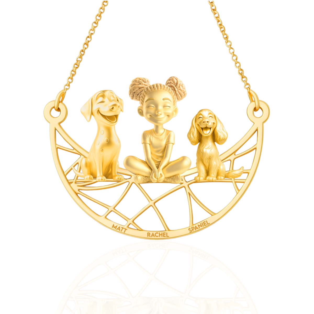 Soulyshine Personalized Girl And Her Pets Necklace - Dalmatian/Cocker Spaniel