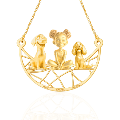 Soulyshine Personalized Girl And Her Pets Necklace - Dalmatian/Cocker Spaniel