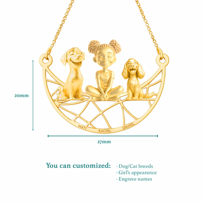 Soulyshine Personalized Girl And Her Pets Necklace - Dalmatian/Cocker Spaniel