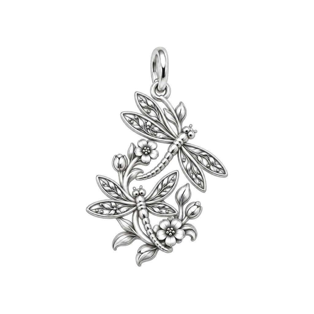 Dancing Dragonfly Garden Charm Bracelet – Personalized Mom Gift – silver charm, front view