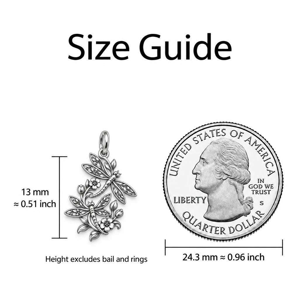 Dancing Dragonfly Garden Charm Bracelet – Personalized Mom Gift – size guide, 13 mm charm next to a quarter