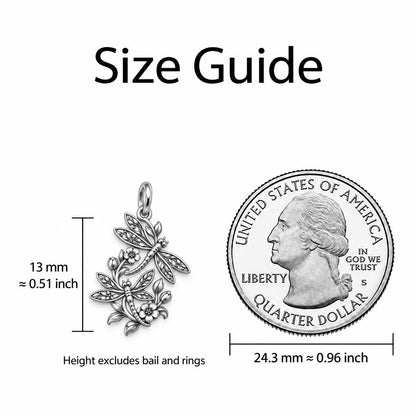 Dancing Dragonfly Garden Charm Bracelet – Personalized Mom Gift – size guide, 13 mm charm next to a quarter