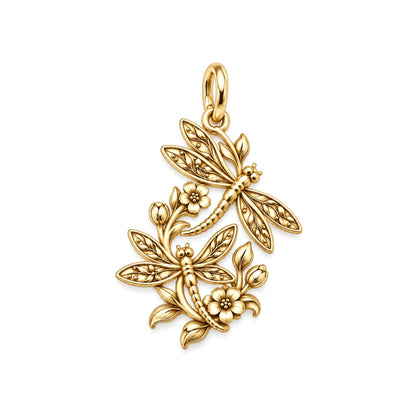 Dancing Dragonfly Garden Charm Bracelet – Personalized Mom Gift – 18K gold charm, front view