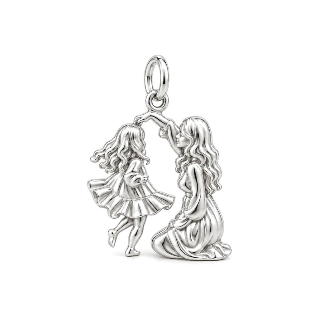 Dancing Together Charm Bracelet – Personalized Mom Gift – silver charm, front view