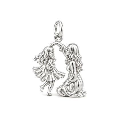 Dancing Together Charm Bracelet – Personalized Mom Gift – silver charm, front view