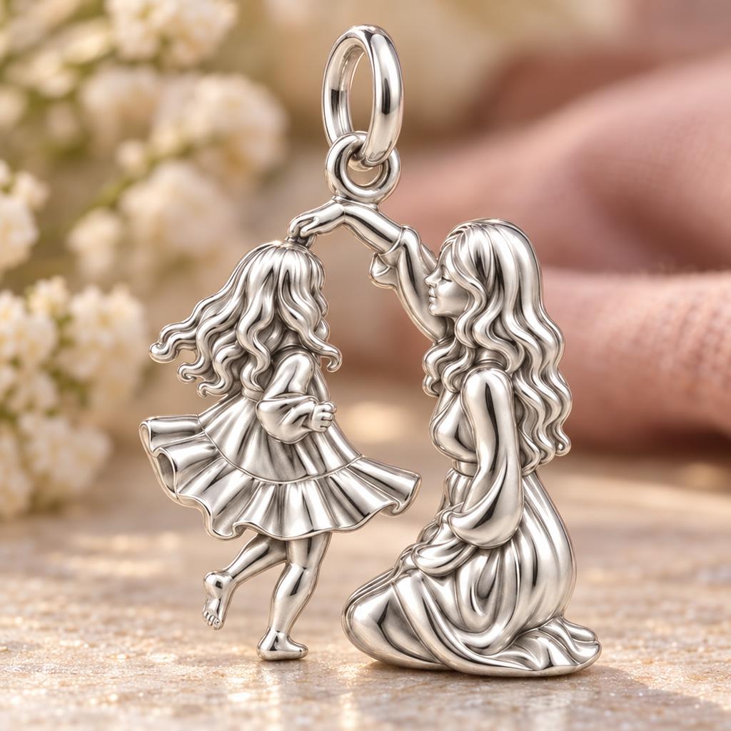 Dancing Together Charm Bracelet – Personalized Mom Gift – macro detail of the charm