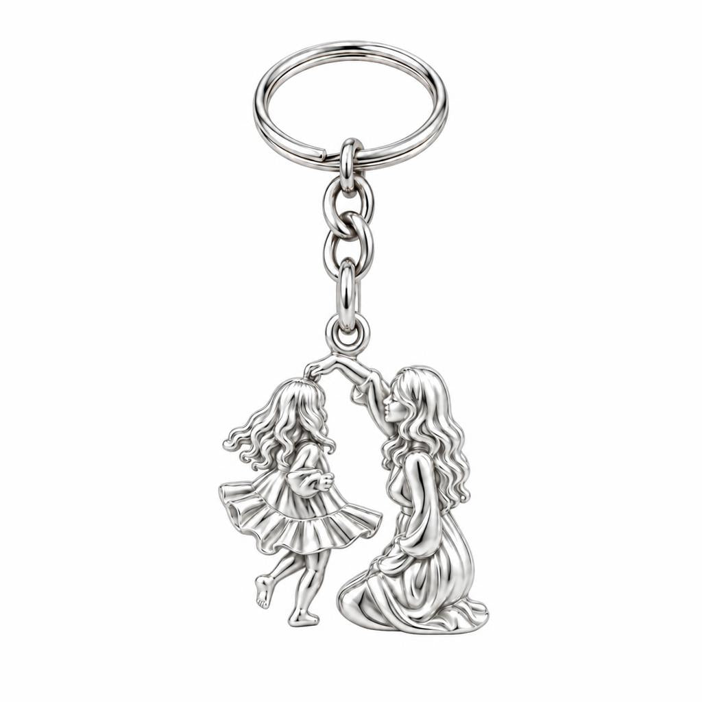 Dancing Together Charm Keychain – silver, front view