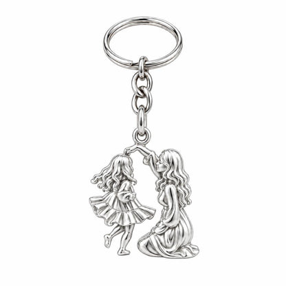 Dancing Together Charm Keychain – silver, front view