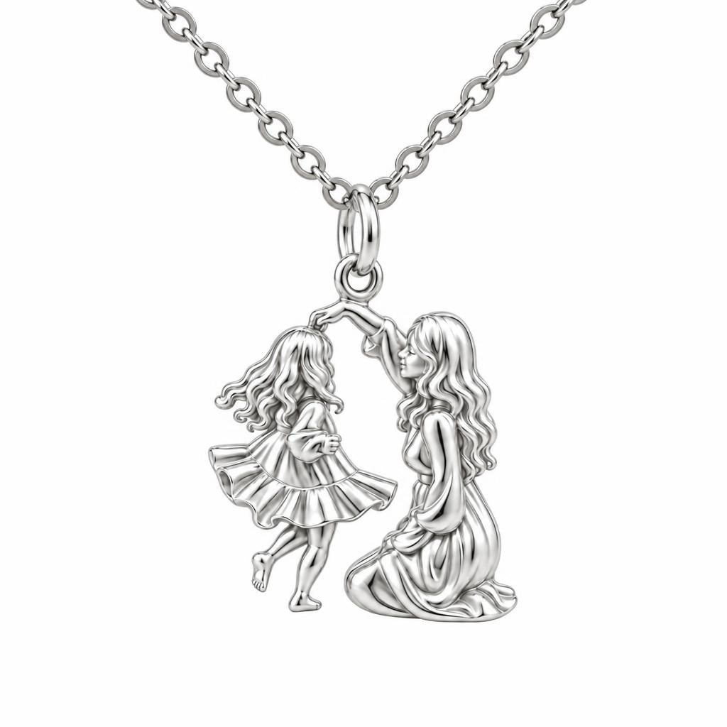 Dancing Together Charm Necklace Set – silver, front view