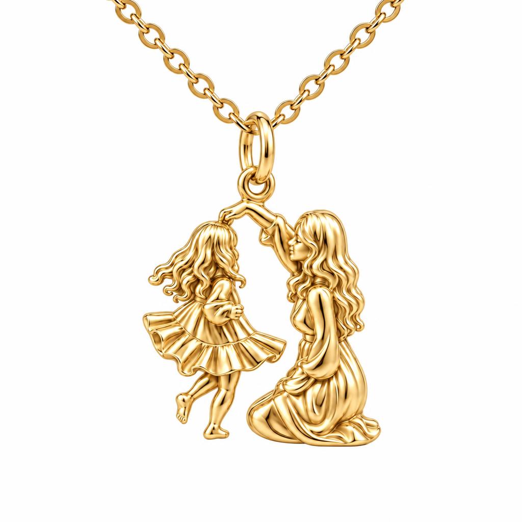 Dancing Together Charm Necklace Set – 18K gold, front view
