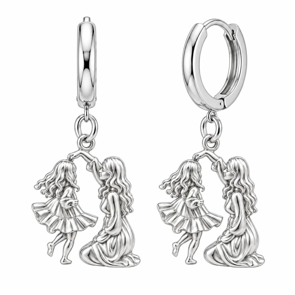 Dancing Together Huggie Charm Earrings – silver, front view