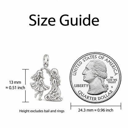 Dancing Together Huggie Charm Earrings – size guide, 13 mm charm next to a quarter