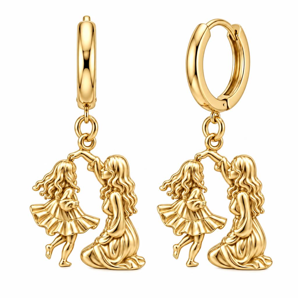 Dancing Together Huggie Charm Earrings – 18K gold, front view