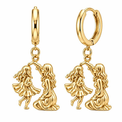 Dancing Together Huggie Charm Earrings – 18K gold, front view
