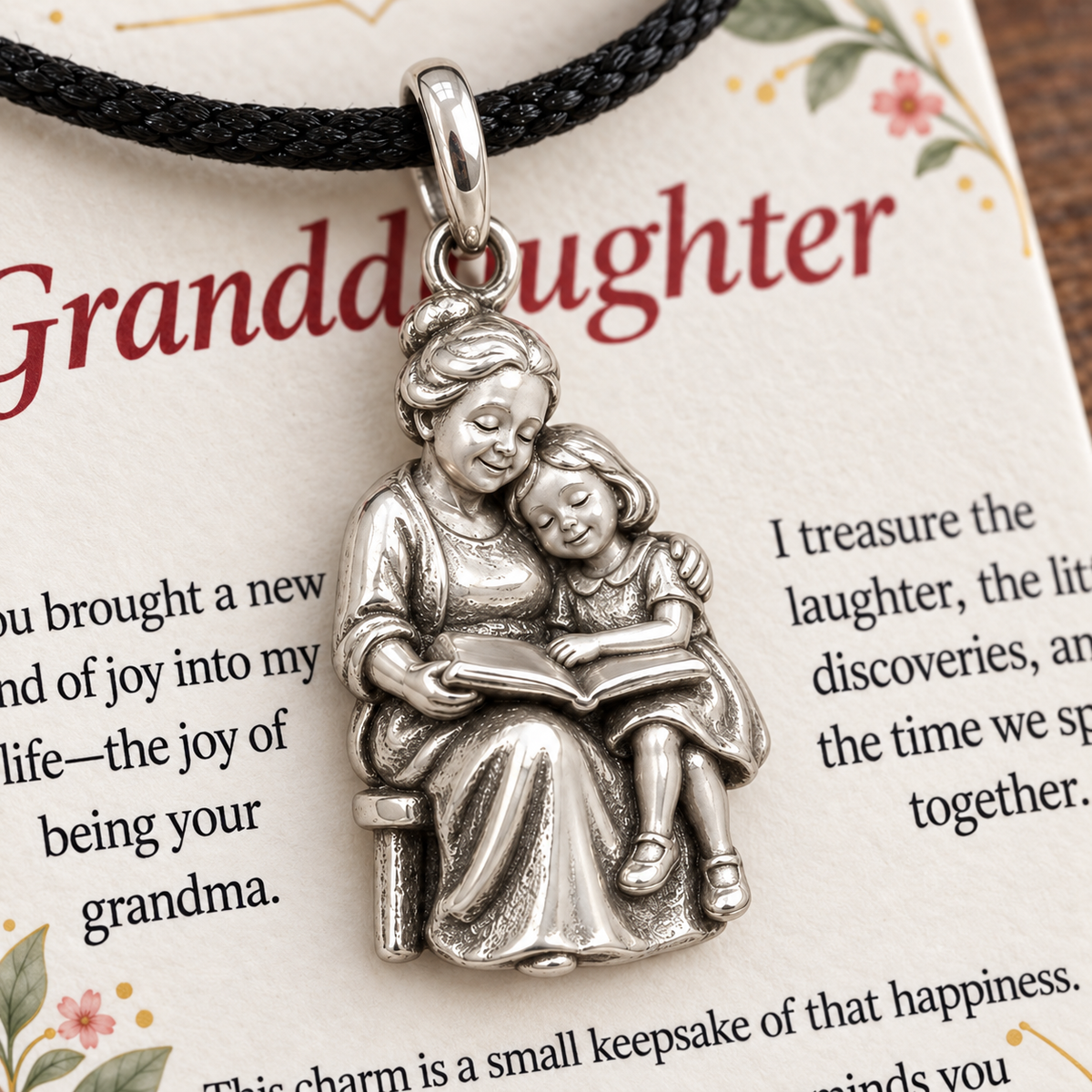 Grandma's Storytime Charm: Our Little Moments of Joy — Macro detail, silver finish
