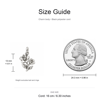 Grandma's Flower Charm: Love That Helps You Bloom — Size guide, 13 mm body and 16 cm cord