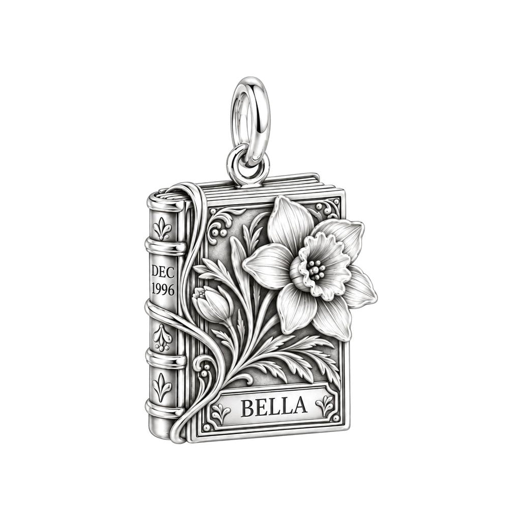 December Narcissus Birth Month Book Charm and Polyester Cord Bracelet Set
