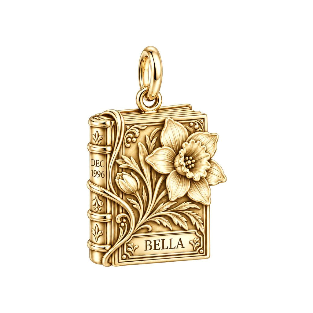 December Narcissus Birth Month Book Charm and Polyester Cord Bracelet Set