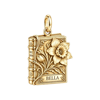 December Narcissus Birth Month Book Charm and Polyester Cord Bracelet Set