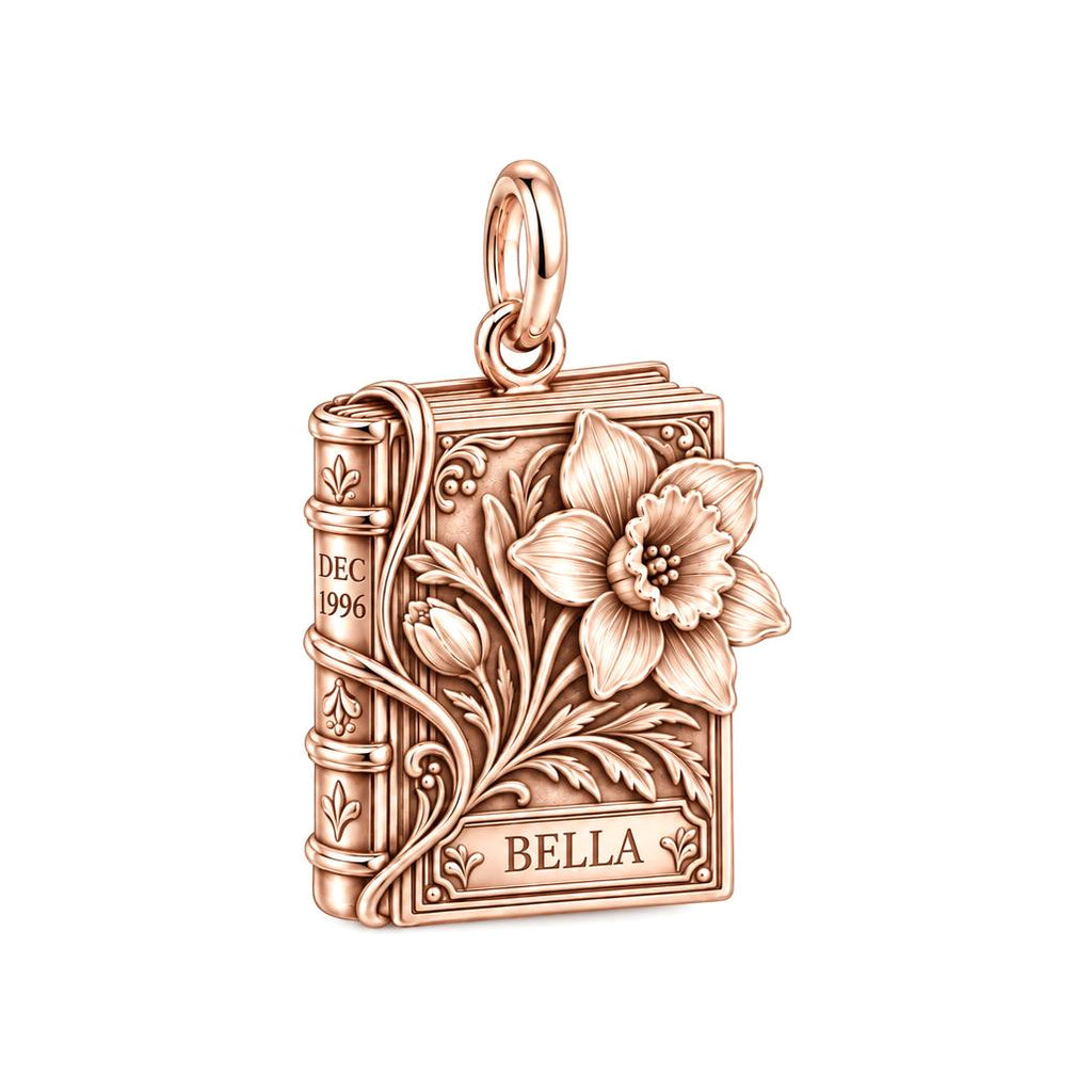 December Narcissus Birth Month Book Charm and Polyester Cord Bracelet Set