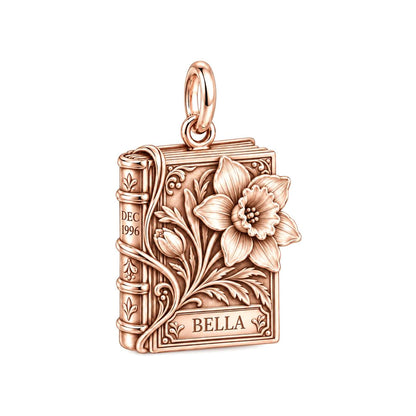 December Narcissus Birth Month Book Charm and Polyester Cord Bracelet Set