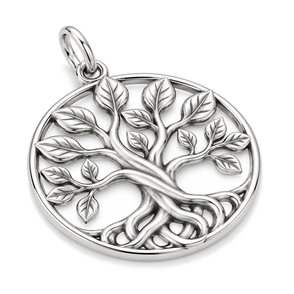 Deep Roots Family Tree Charm — Silver Super Macro | charm-topics-remaining-444-2026-09-14 | topic-142