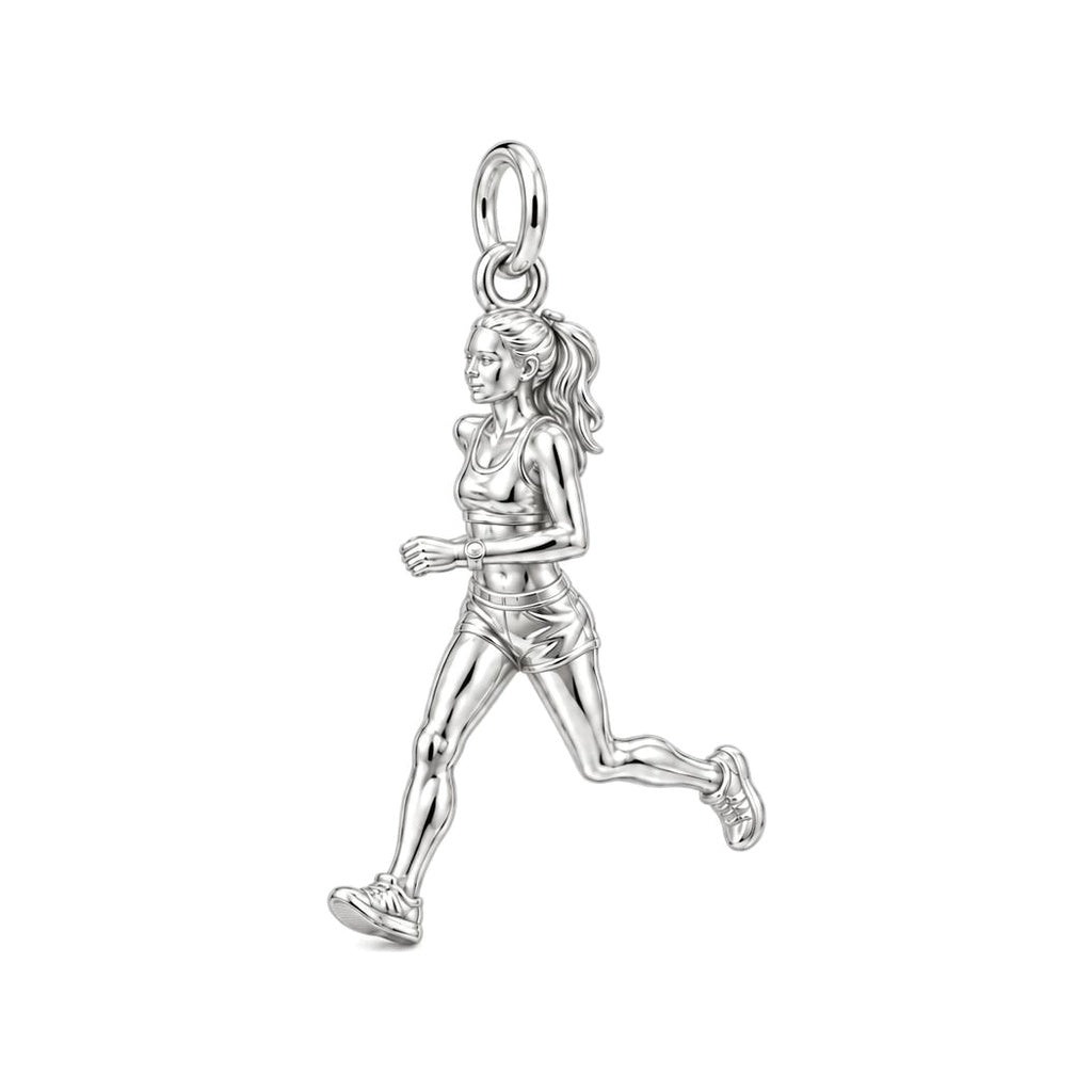 Determined Marathon Runner Charm Bracelet – Personalized Athlete Gift – silver charm, front view
