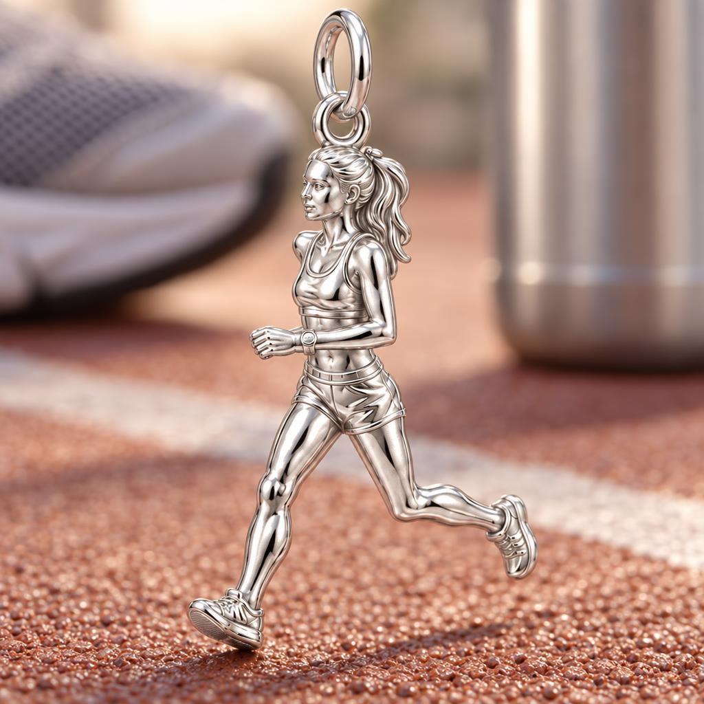 Determined Marathon Runner Charm Bracelet – Personalized Athlete Gift – macro detail of the charm