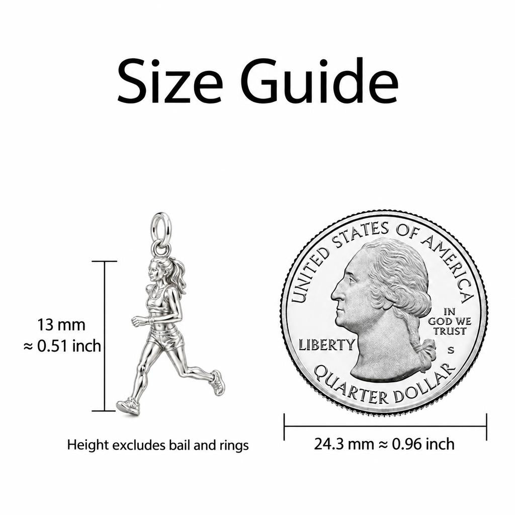 Determined Marathon Runner Charm Bracelet – Personalized Athlete Gift – size guide, 13 mm charm next to a quarter