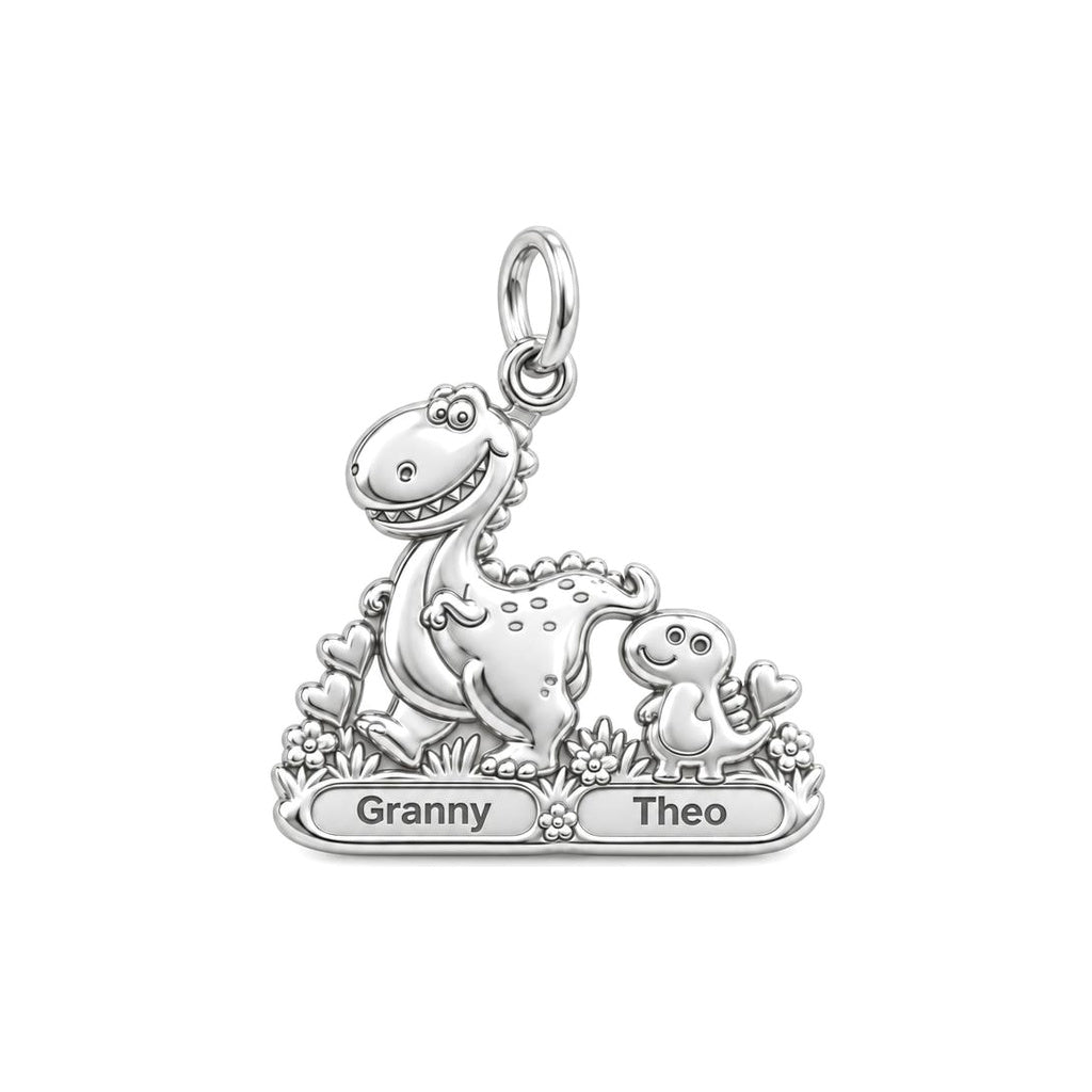 Dino Duo Stroll Charm Bracelet – Personalized Grandma Gift – silver charm, front view
