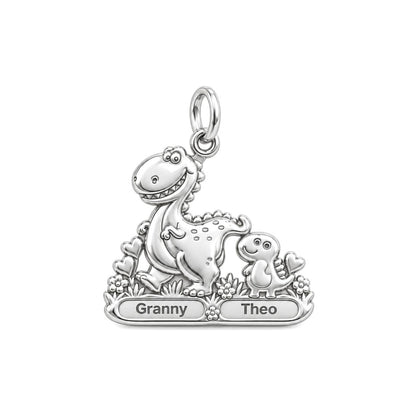 Dino Duo Stroll Charm Bracelet – Personalized Grandma Gift – silver charm, front view